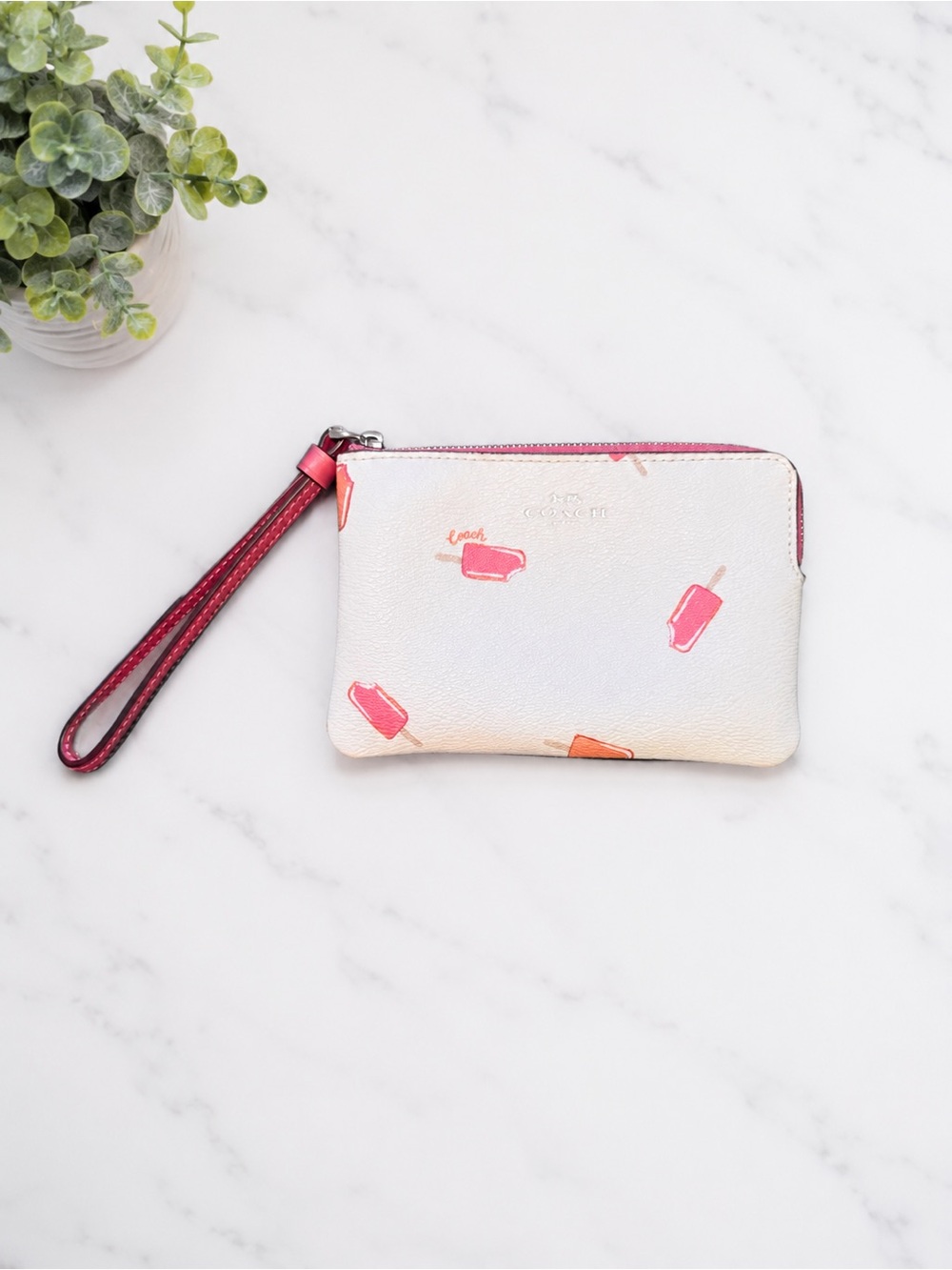 White Coach Popsicle Wristlet - Pink Accents